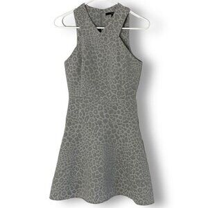 Tibi Animal Print Jacquard Mini Dress, Silver Rime Gray, Sleeveless, Sz 0 NWOT